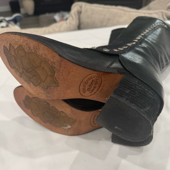 Kork -Ease Black Leather Silver Studded Tall Boots. Chuncky Heel Minor Flaws - Picture 6 of 11